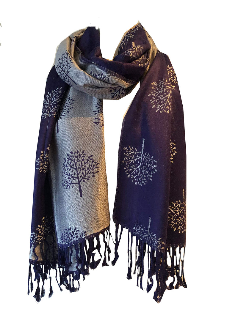 [Australia] - Pamper Yourself Now Women's Mulberry Tree Reversible Two Tone Pashmina Scarf, Lovely wrap/Shawl with Mulberry Trees. Great for Gifts. Blue/Silver 