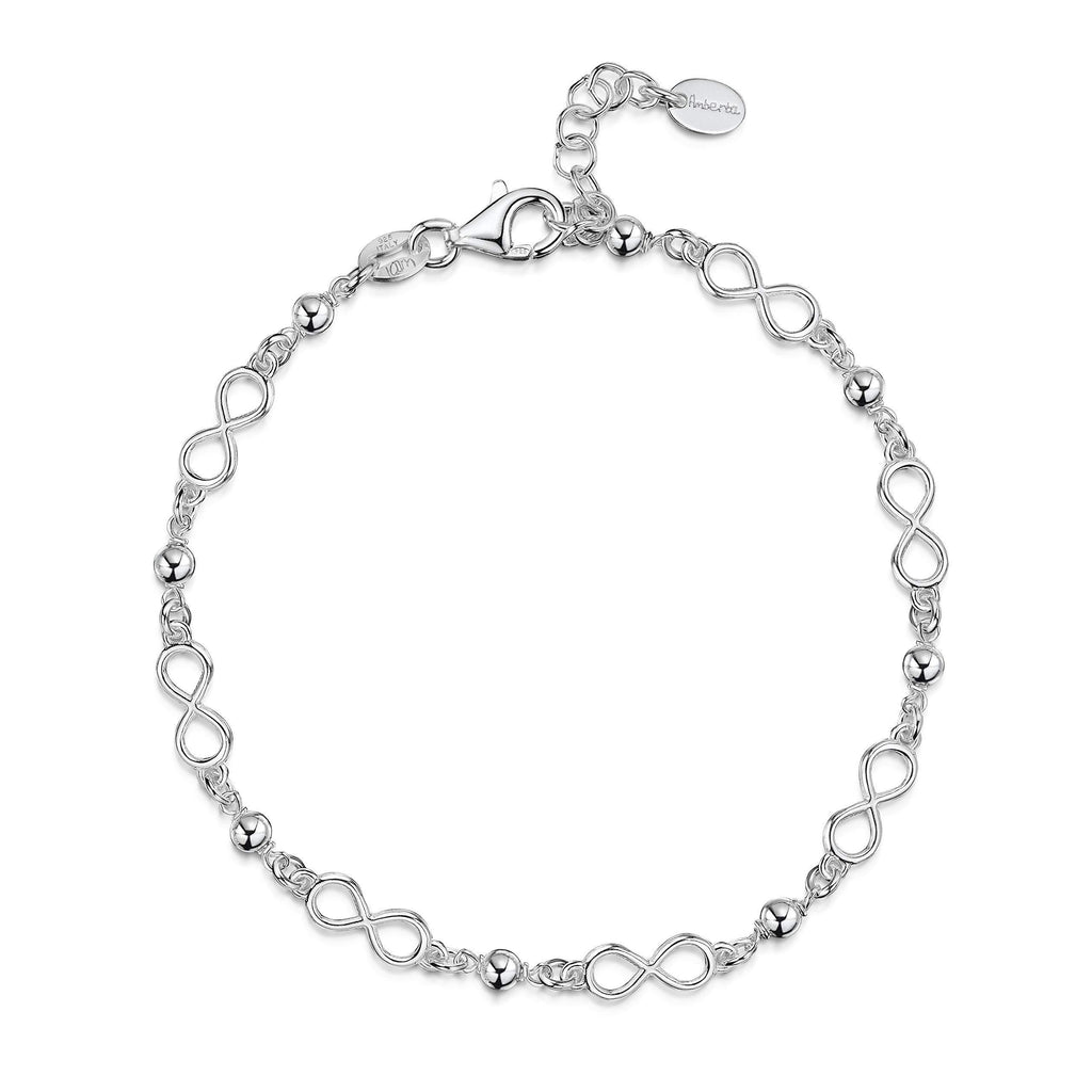 [Australia] - Amberta 925 Sterling Silver - Bracelet for Women - Adjustable Rolo Belcher Bracelet Chain - Length 7" to 8 in / 17 to 20 cm Infinity Love Knot Bracelet 