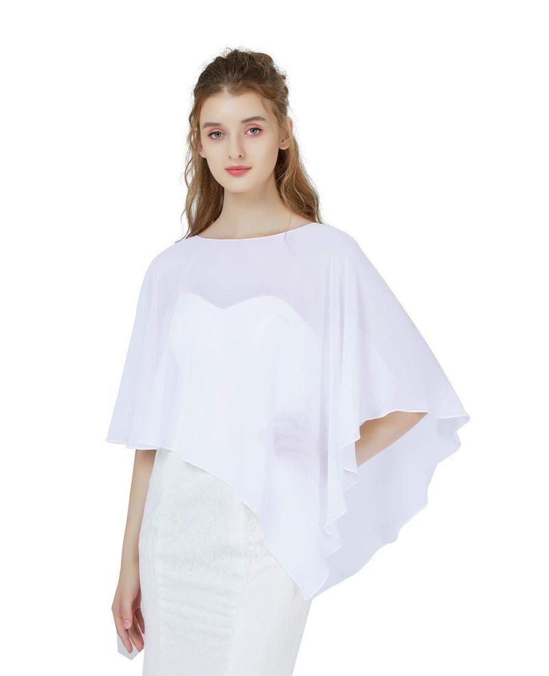 [Australia] - BEAUTELICATE Chiffon Shawl Warps Scarf Cardigans for Women Summer Ladies Bridal Wedding Evening 24 Colors Asymmetrical - White 