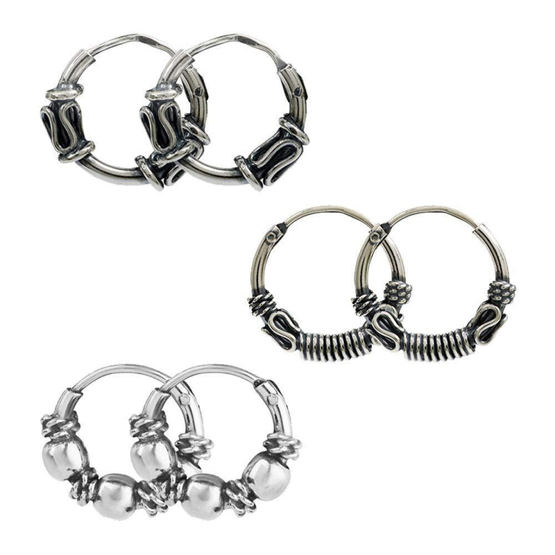 [Australia] - LeCalla Sterling Silver Jewelry Small Bali Endless Hoop Earrings for Cartilage Nose Lips Teen Girl Women Men 15.0 Millimetres Set of 3 