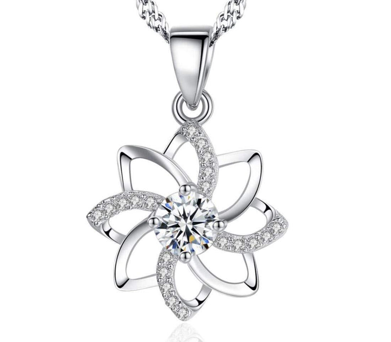 [Australia] - Sunnyshopday 925 Sterling Silver,Diamond Love and Flower Pendant.18 inches,Prince of Wales Chain,Diamond Cut Twist Curb Necklace Chain Women Girls Jewelery Box (Silver) 