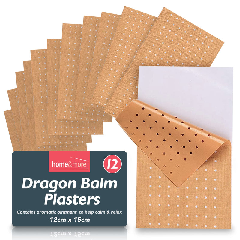 [Australia] - 12pk Dragon Balm Plasters | 12 x 15cm Adhesive Heat Patches to Soothe Back Pain, Neck, Shoulder, & Muscle Pain Patches | Knee Patches for Arthritis | Topical Knee Patches Self Adhesive Heat Patch 