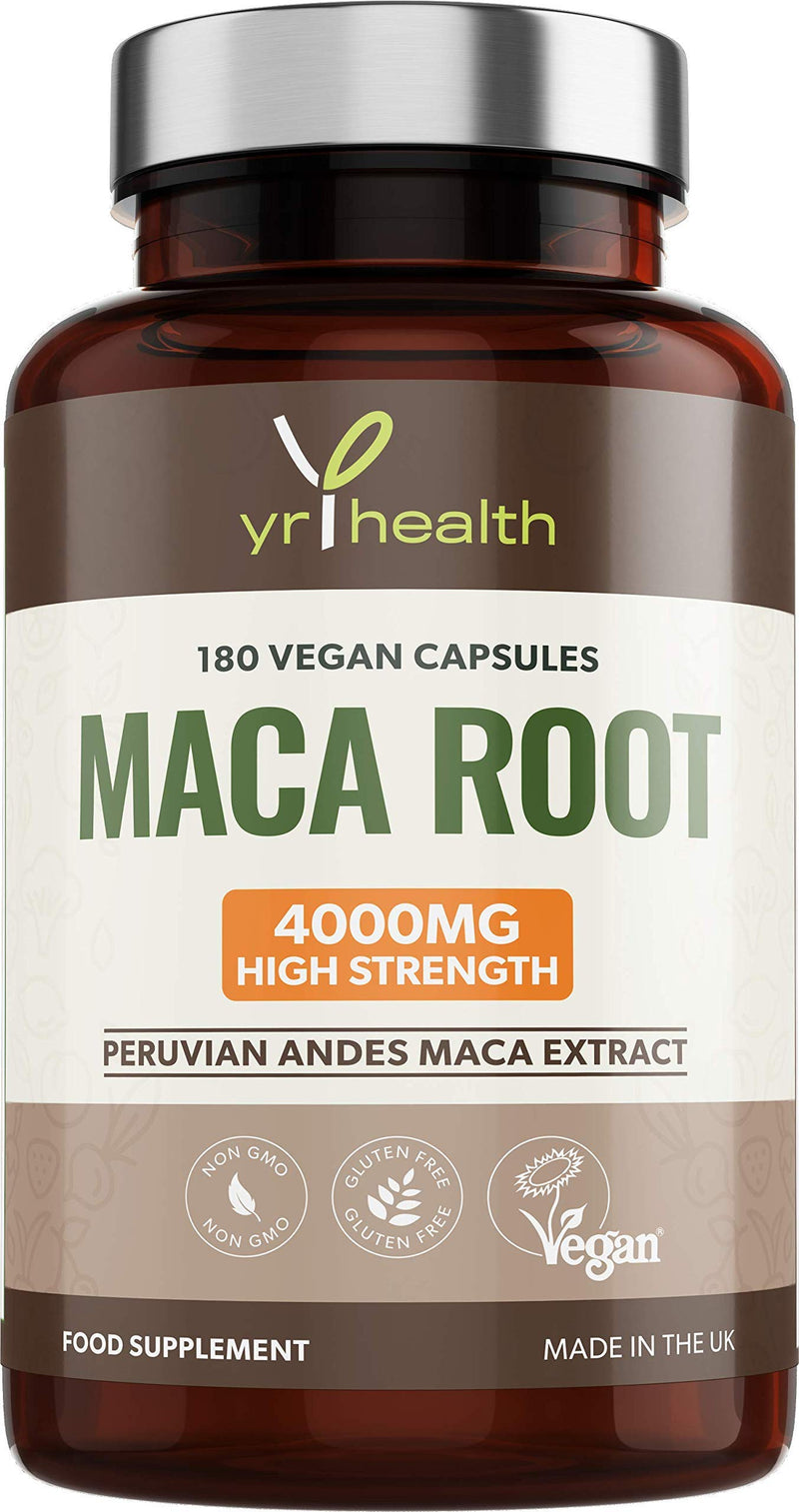 [Australia] - Maca Root Capsules 4000mg , 180 Vegan High Strength Peruvian Black Maca Extract Capsules, Natural Booster, Sexual Health Supplement for Men and Women - Made in the UK by YrHealth 