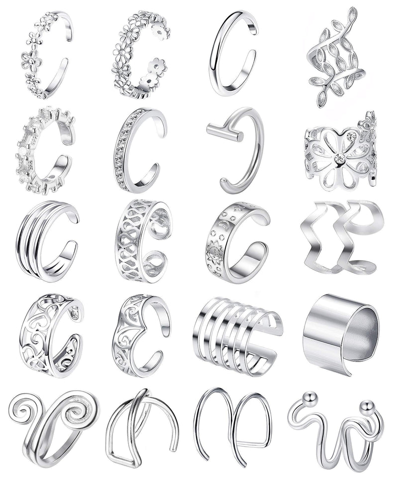 [Australia] - Milacolato 20Pcs Adjustable Ear Cuffs Earrings Set for Women Stainless Steel Non-Piercing Cartilage Clip On Wrap Earring Set Silver Tone 