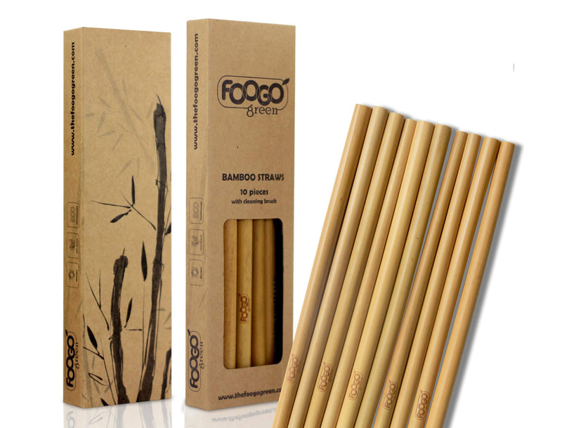 [Australia] - FOOGO Green 10 Bamboo Straws with Cleaning Brush | Reusable | 20cm | 2 diameters | Juices and Smoothies Drinking Straws | 100% Natural | Biodegradable | Eco Friendly 