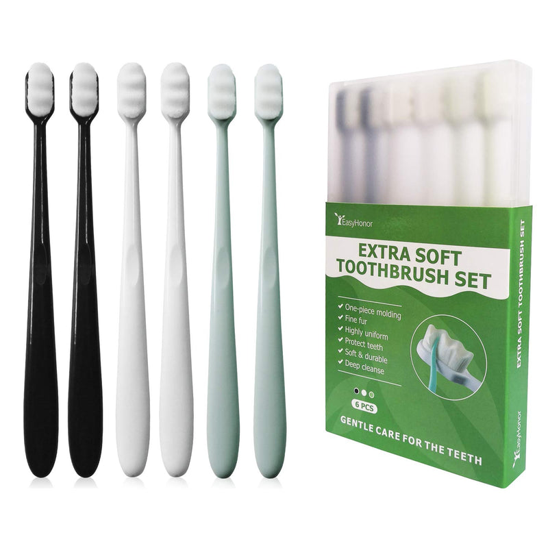 [Australia] - EasyHonor Extra Soft Toothbrush for Sensitive Gums, Micro-Nano Manual Toothbrush with 20000 Soft Floss Bristles 6 Packs(White bristles) 6 packs(white bristles) 