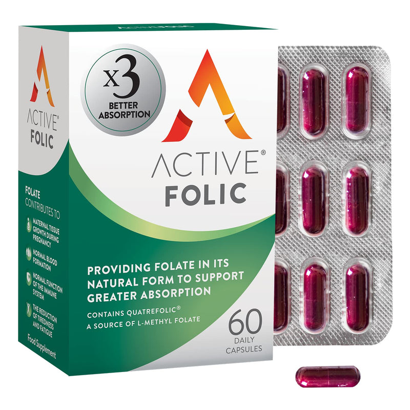 [Australia] - Active Folic | Folic Acid for Pregnancy | x3 Greater Absorption | Vegan Folic Acid Supplement Containing Methyl Folate | 60 Tablets 