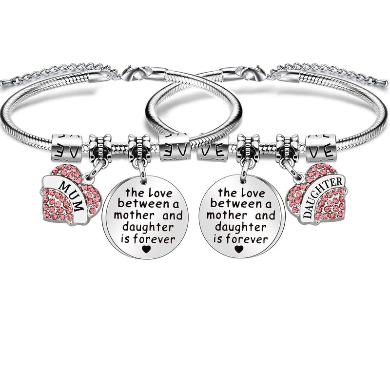 [Australia] - Maxforever Mum & Daughter Bracelet Gifts" The Love Between a Mother and Daughter is Forever" Perfect Gifts for Mum and Daughter (Silver/Pink) 