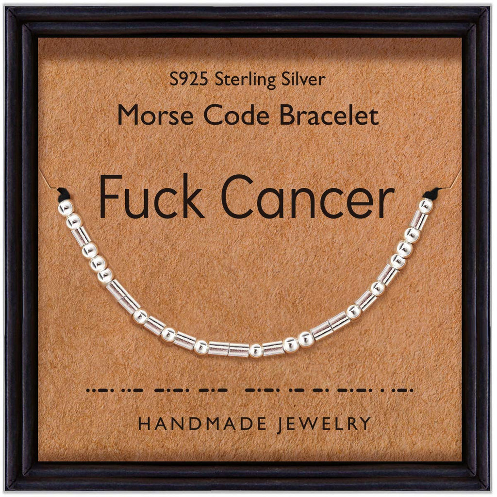 [Australia] - Suyi Morse Code Bracelet Inspirational Gifts for Women Girls 925 Sterling Silver Beads on Silk Cord Strand Bracelet Fuck Cancer 
