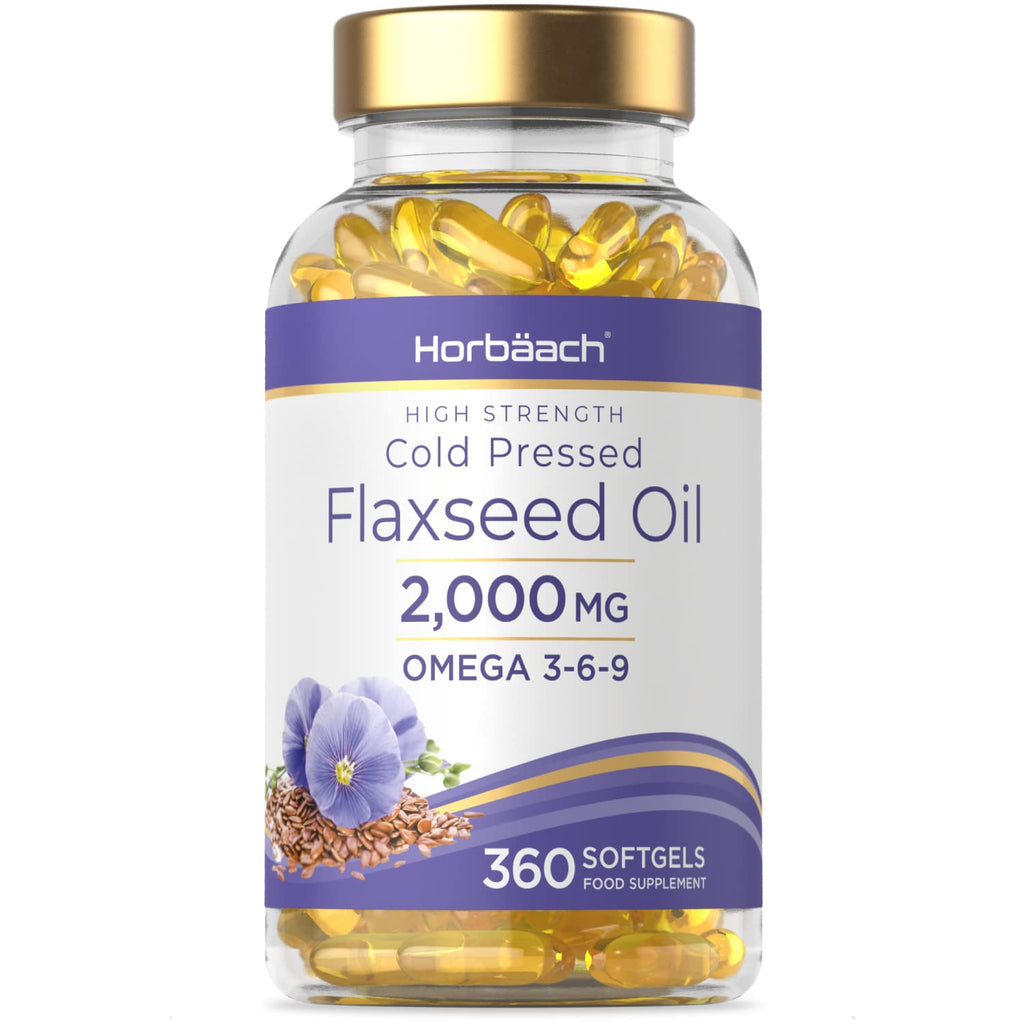 [Australia] - Flaxeed Oil Capsules 2,000mg | 360 Cold Pressed Liquid Softgels Omega 3-6-9 | High Strength ALA | by Horbaach 360 Count (Pack of 1) 