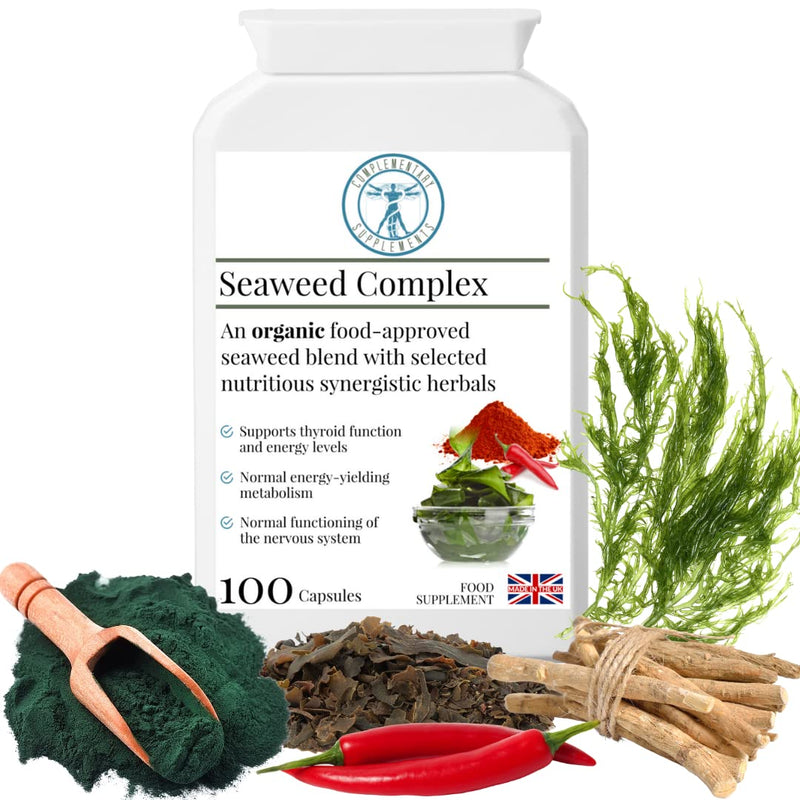 [Australia] - Complementary Supplements - Organic Seaweed Complex - Herbal Thyroid Health Support - Fucus Vesiculosus Bladderwrack, Kelp, Spirulina, Chlorella, Ashwagandha | 100 Capsules 