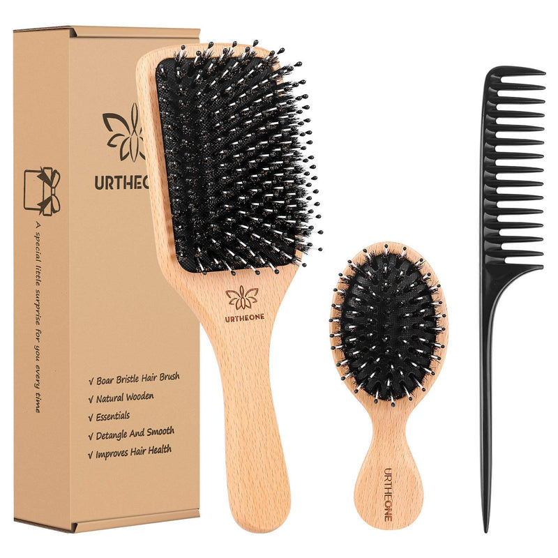 [Australia] - Boar Bristle Hair Brush and Comb Set for Women Men Kids, Best Natural Wooden Paddle Hairbrush and Small Travel Styling Brush for Wet or Dry Hair Detangling Smoothing Massaging boar hair brush1 