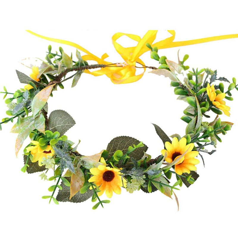 [Australia] - Minkissy Sunflower Headband Floral Hair Garland Sunflower Crown Fairy Flower Headband Wedding Hair Accessories for Girls Brides Ladies 