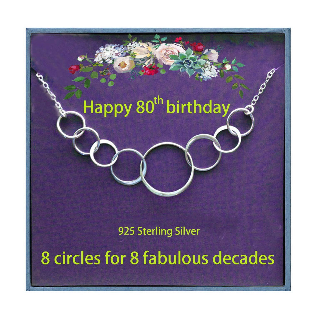 [Australia] - Birthday Gifts for 80th Women Necklace Gifts for Girls Silver Circles Necklaces for 80 Years Old Girl Jewellery Gift Birthday Cards Presents Idea for Women 