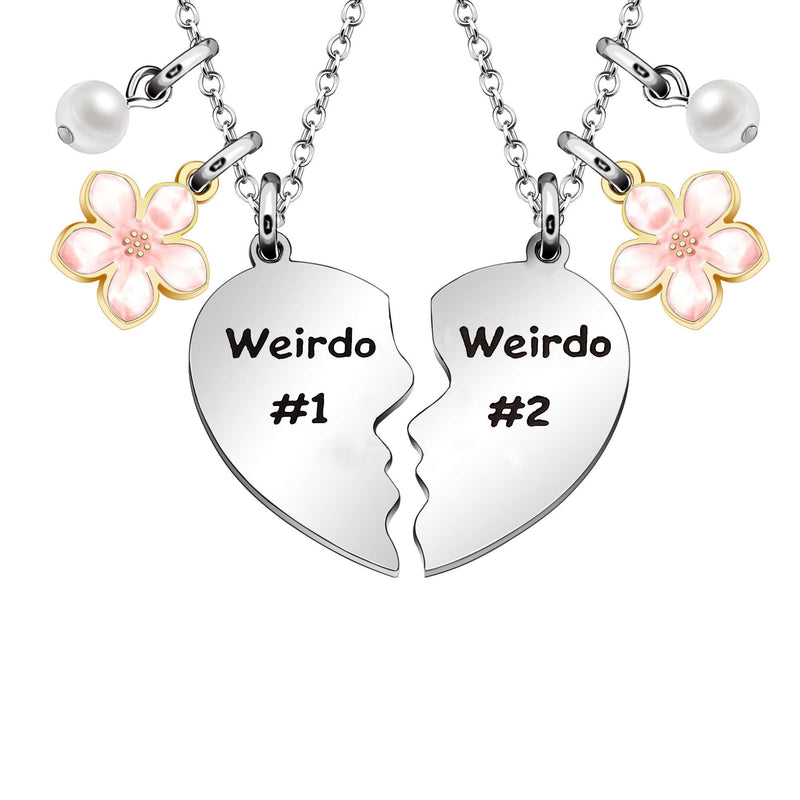 [Australia] - Maxforever Weirdo #1 Weirdo #2 Best Friend Forever Necklace Friendship Gifts for Women Girls (Charm Pearl) 