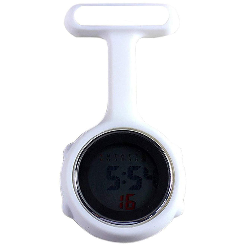 [Australia] - WONOLO Pin On Multi-Function Digital Silicone Fob Nurse Watch Night Lights Stopwatch for Women Men White 
