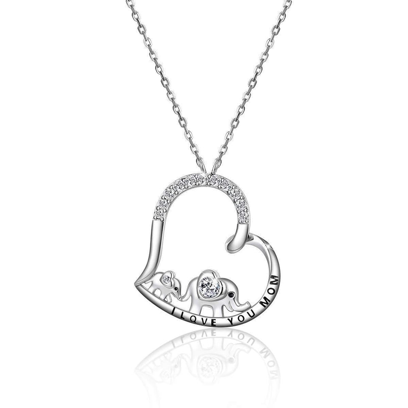 [Australia] - CRYSLOVE Heart Necklaces 925 Sterling Silver Mother and Child Love Heart Pendant Necklace Jewellery Mothers Day Birthday Gifts for Women Mum Daughter Elephants Necklace 