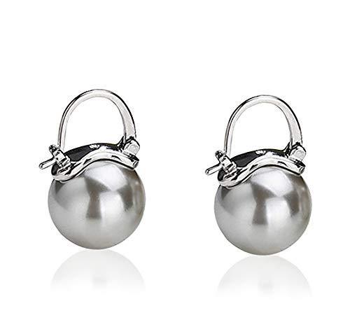 [Australia] - Pearl Earrings Women Silver Plated with 15mm Silver Grey Large Pearl Drop Dangle Earrings Fashion Jewellery For Women Girls 