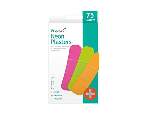 [Australia] - PROPLAST Neon Waterproof Plasters - Fun Plasters for Kids - Brightly Coloured and Easily Detectable Assorted Plasters,75 Plasters (Pack of 1) 