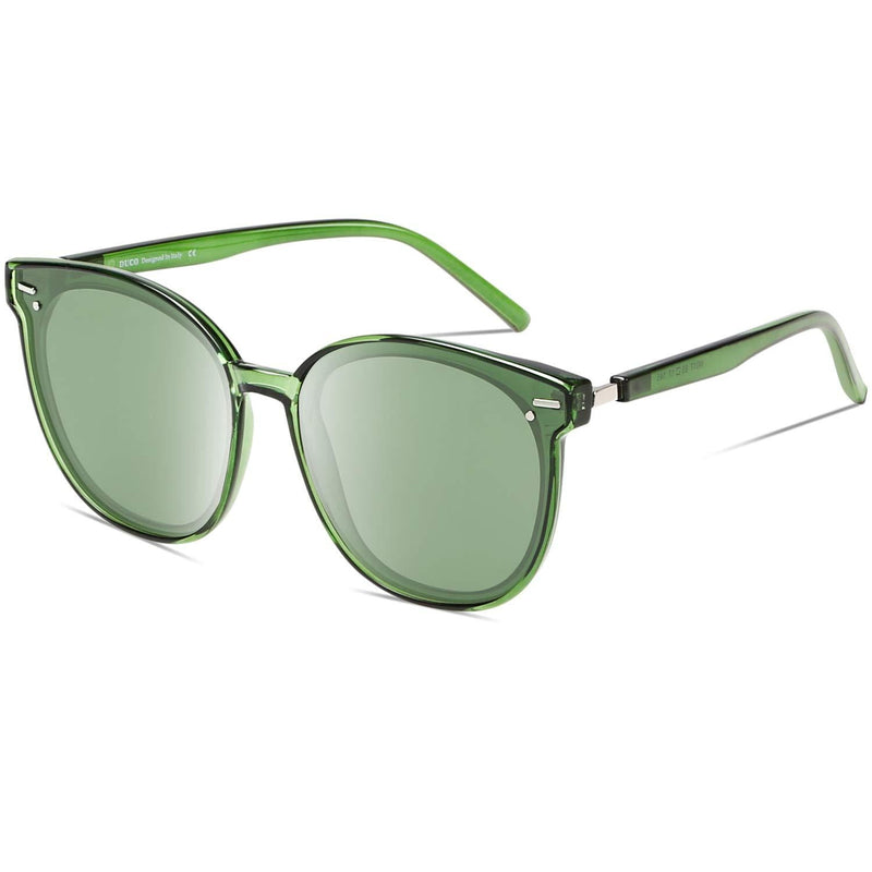 [Australia] - DUCO Fashion Round Vintage Retro Shades Sunglasses for Women W017 Transparent Green 