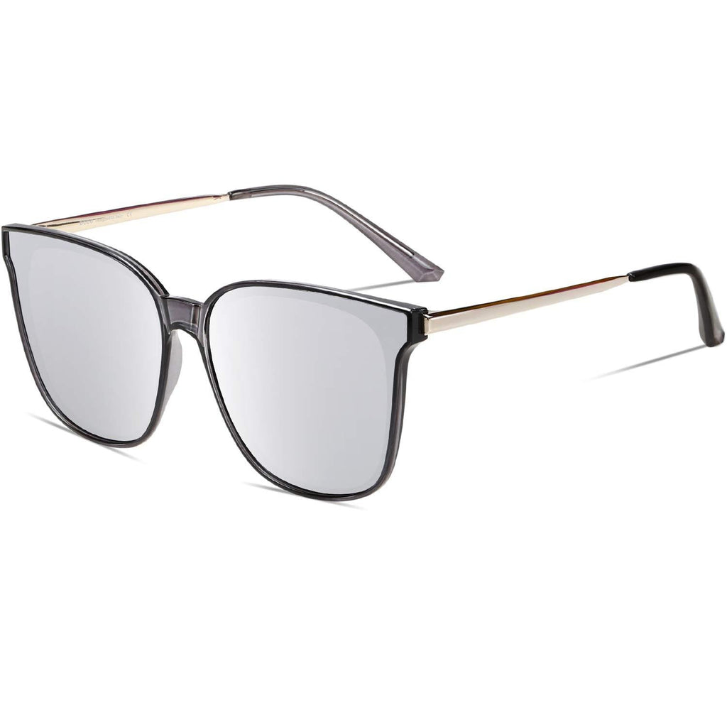 [Australia] - DUCO Vintage Round Polarized Retro Sunglasses for Women UV Protection W016 Grey Silver 