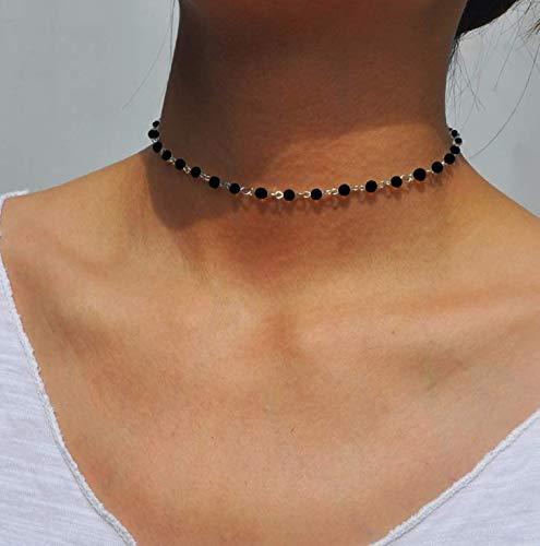 [Australia] - Yean Boho Choker Crystal Chain Pendant Necklaces Short Necklace Jewelry for Women and Girls (Black) Black 
