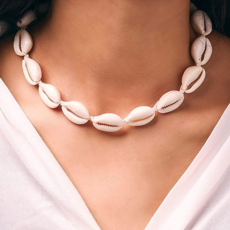 [Australia] - Yean Boho Braided Seashell Necklace Ivory Beach Puka Shell Necklaces Chain Choker Jewelry for Women and Girls 