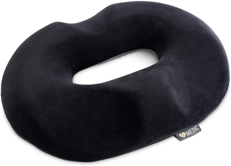 [Australia] - iMedic Doughnut Ring Chair Cushion - Seat Cushions - Premium Relief for Heamorrhoids, Piles, Coccyx or Postnatal Pain - Back Support for Office Chair - Back Support Cushion - Black Doughnut Ring Cushion Single 