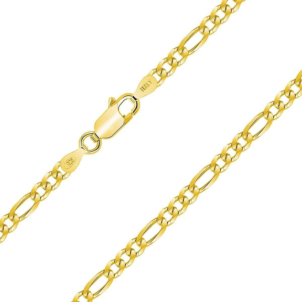 [Australia] - PLANETYS - 18K Gold Plated 925 Sterling Silver Figaro (1+3) Chain Necklace 3.25 mm Width Lengths: 16, 18, 20, 22, 24, 26, 28" Inch 70.0 Centimetres 