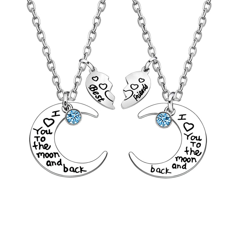 [Australia] - KENYG 2PCS Best Friends Heart Shaped Pendant With Blue Rhinestone Silver Necklaces Women Fashion Jewellery 