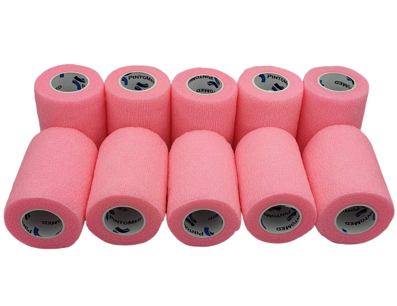 [Australia] - PintoMed - 10 x Rose - Cohesive Bandage Stretched 10 Rolls x 7.5cm x 4.5m Self-Adhesive Flexible Bandages, First Aid Sports Wrap Bandages - Pack of 10 