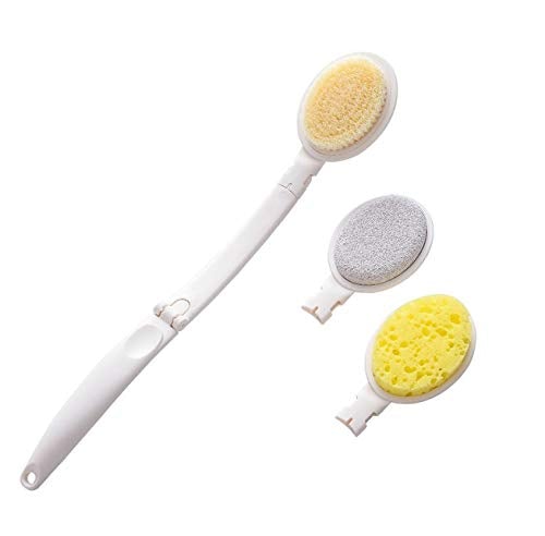 [Australia] - Bath Brush Body Brush 3 in 1 Long Handle Foldable Shower Brush Back Scrubber with Brush Sponge Pumice Head for Bath and Shower Dry Skin Exfoliating 