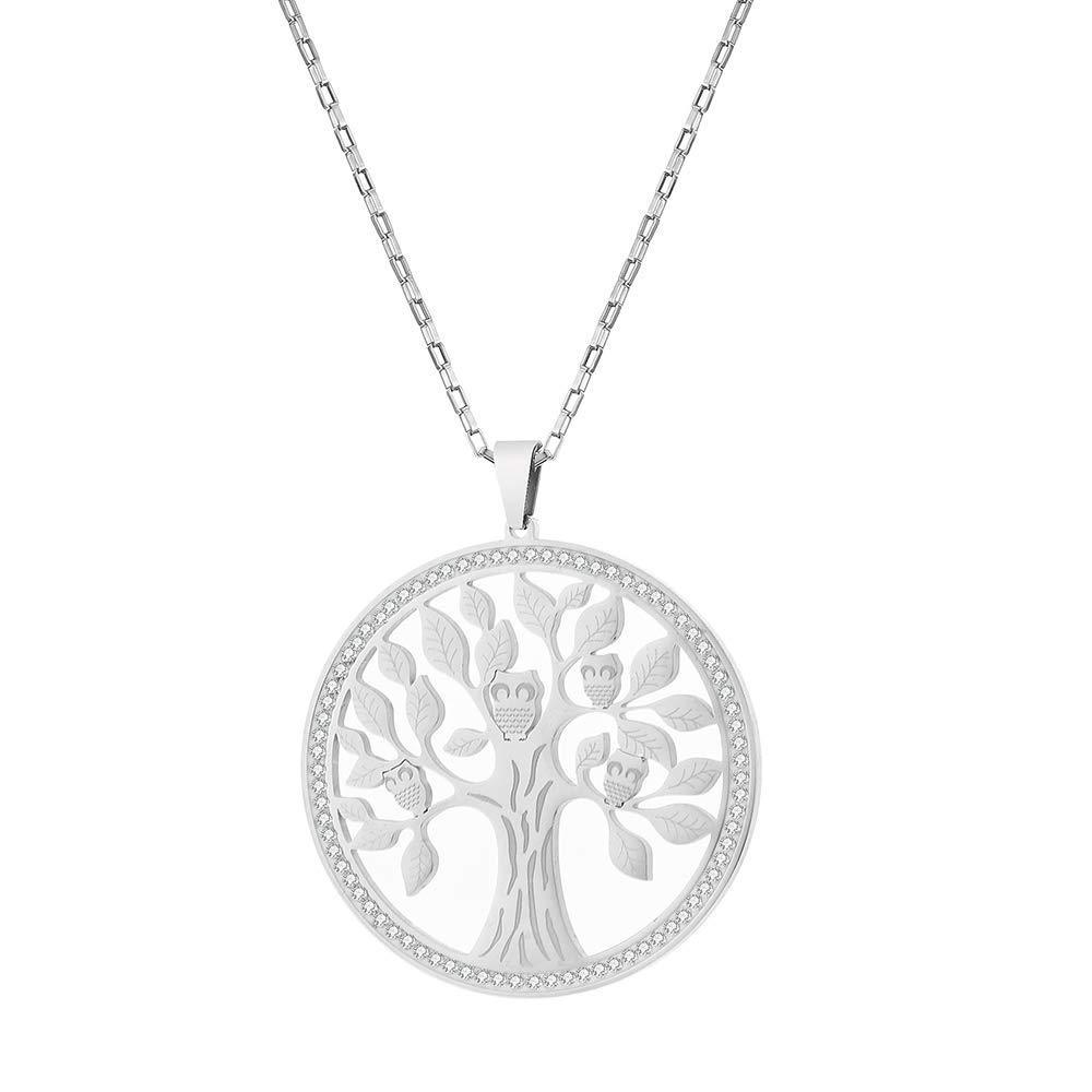 [Australia] - Ouran Tree of Life Pendant Necklace for Women, Stainless Steel Long Chain Charm Owl Necklace with Shining Crystal Best Gift for Mother, Friends Style 1 