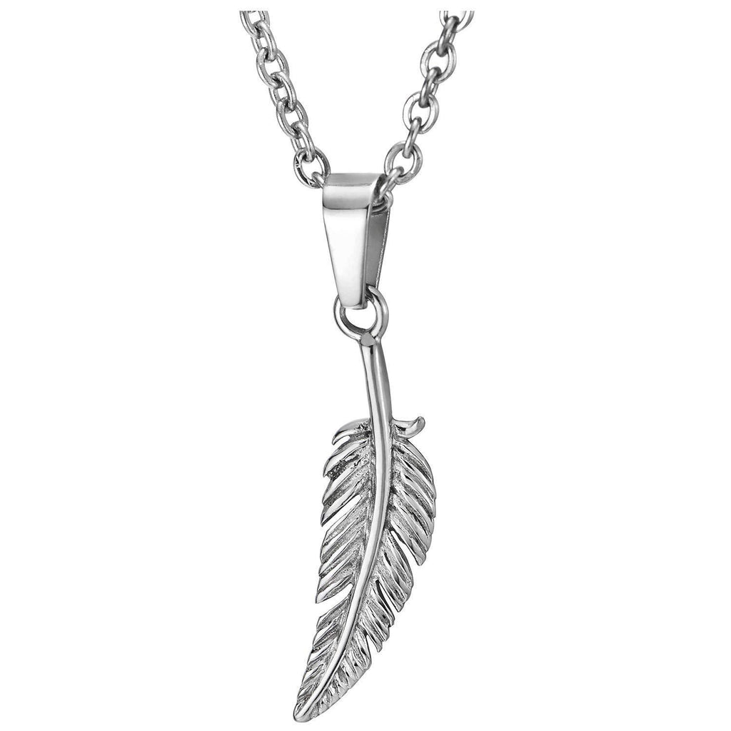 [Australia] - COOLSTEELANDBEYOND Mens Womens Stainless Steel Small Vintage Feather Leaf Pendant Necklace with 20 inches Rope Chain 
