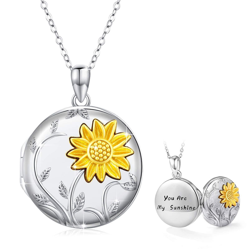 [Australia] - Locket Necklace for Women Locket Photo Memory Necklace 925 Sterling Silver Heart Pendant Gift for Women/Couples Jewelry 18" Chain Sunflower Locket-1 