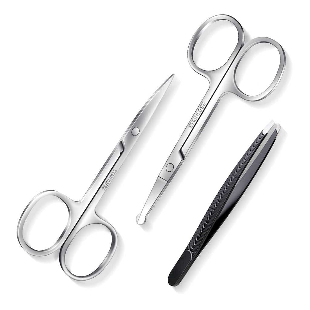 [Australia] - MSDADA 3 Pcs Facial Hair Scissors Set, Men Women Nose Scissors Stainless Steel Beard Mustache Eyebrow Trimmer for Trimming Small Details Facial Hair, Ear Hair 