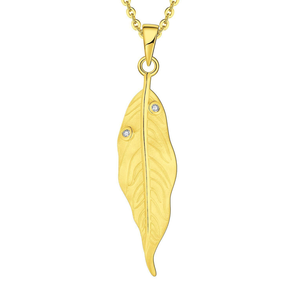 [Australia] - Starchenie Women Necklace 925 Sterling Silver Leaf Handmade Unique Texture 3A Cubic Zirconia Yellow Gold Necklace Gifts for Women 