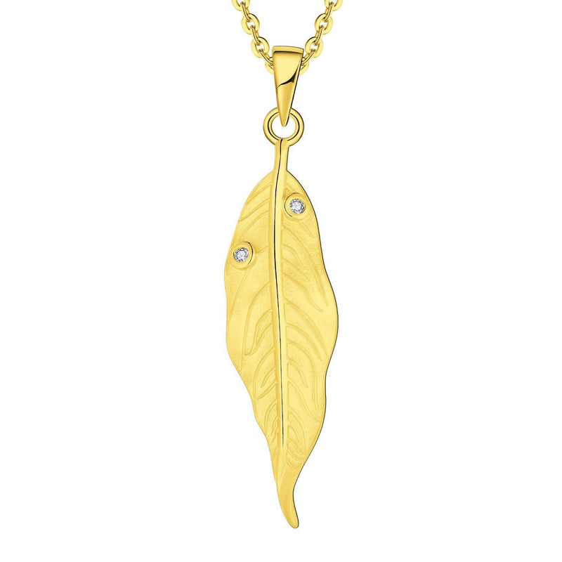 [Australia] - Starchenie Women Necklace 925 Sterling Silver Leaf Handmade Unique Texture 3A Cubic Zirconia Yellow Gold Necklace Gifts for Women 