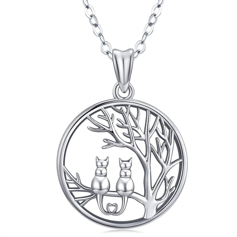 [Australia] - Tree of Life Cat Animal Necklace for Women, Sterling Silver Abalone Shell/Mother of Pearl Family Tree Pendant Necklace with Owl Jewelry Gifts, for Animal Lover Cat Pendant 