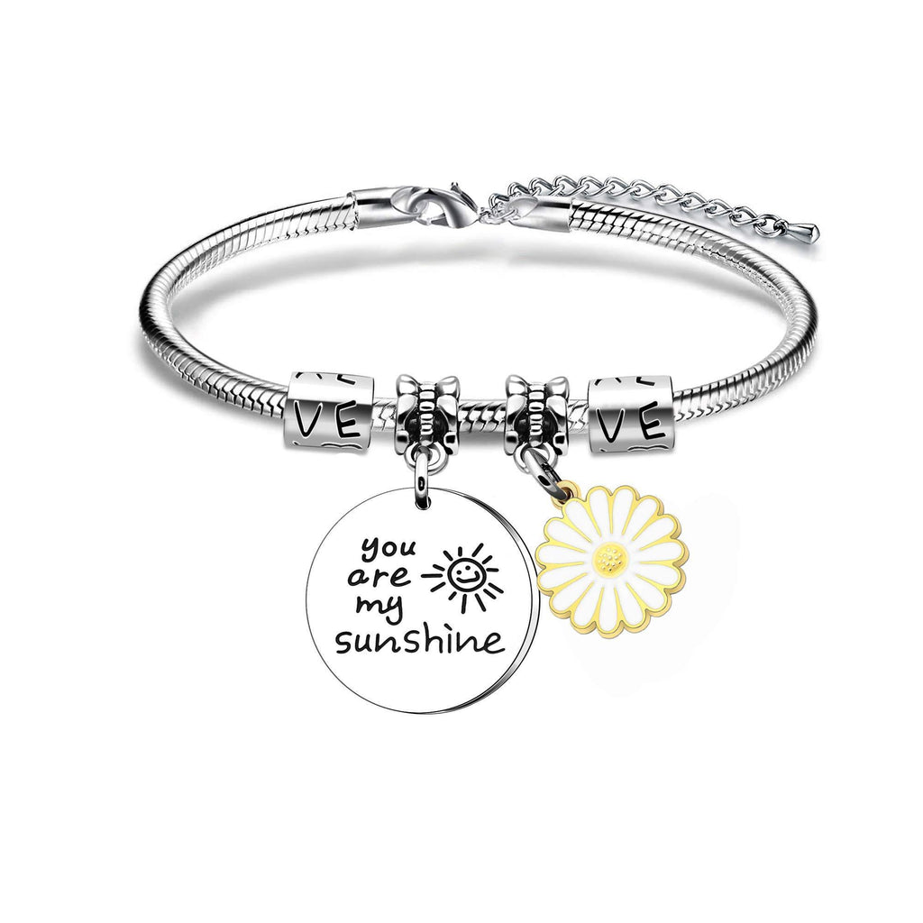 [Australia] - Women Girl's Gifts You are My Sunshine, Daisy Pendant Bracelet Birthday Valentine's Day Christmas for Mum Daughter Auntie Niece 