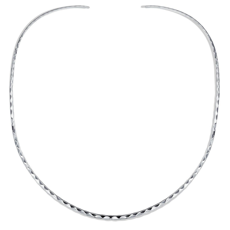 [Australia] - Simple Thin Boho Aged Hammered Choker Slider Collar Contoured Statement Necklace Women Silver Sterling Add Pendant 2MM 