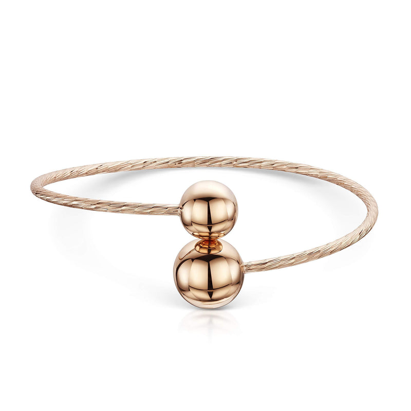 [Australia] - Amberta 925 Sterling Silver - Various Styles - Open Cuff Bangle Bracelet for Women - Diamond Cut - Ball Ends - Adjustable from 7 to 8.5" inch Rose Gold Plated on Silver 