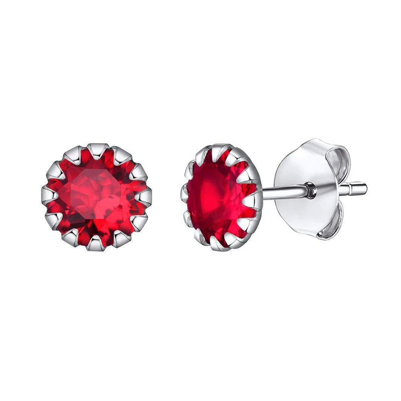 [Australia] - 925 Sterling Silver Infinite Birthstone Cross/Heart Necklace 12 Months, Dainty Love Heart/Circle Dot Stud Earrings, Personalized Birthday Valentines Gift for Women/Girls (with Gift Box) 01. January (Garnet) earrings-circle 