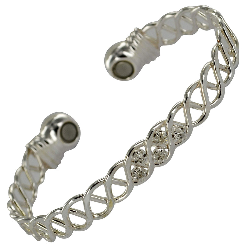 [Australia] - Pure Copper Magnetic Bracelet Bangle Women’s Shiny Silver Crystal Design 2 Strong Magnets Ladies Gift Pouch Included! Magnatural® 