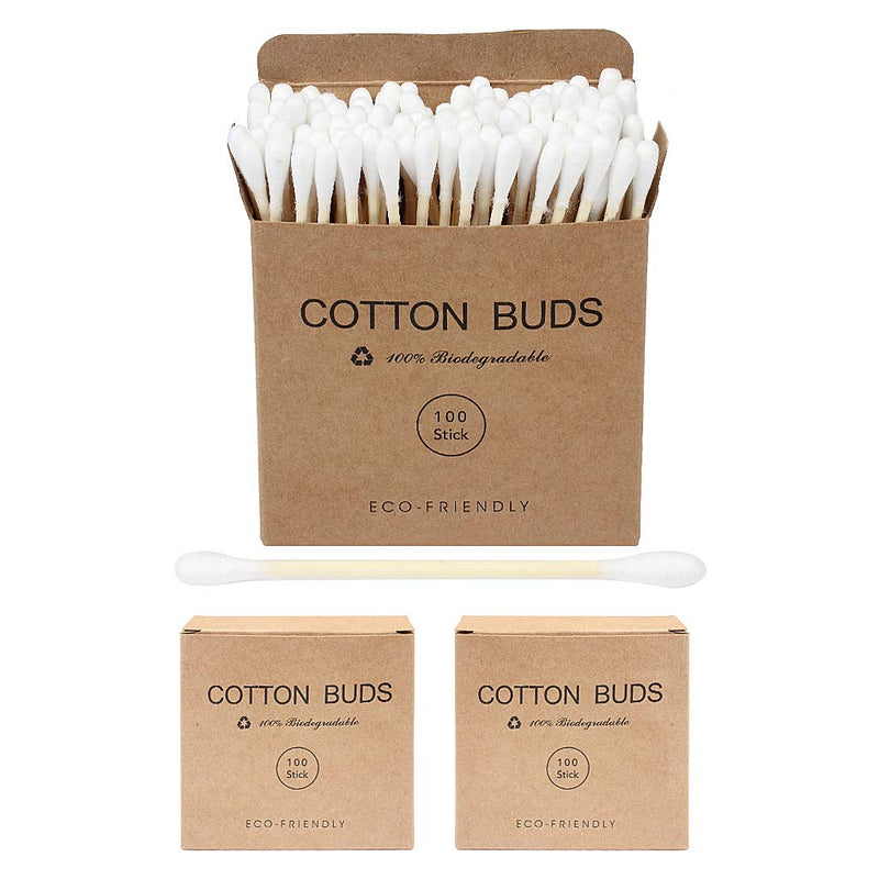 [Australia] - SWKJ 2 Packs Set(200 PCS) Bamboo Cotton Buds Eco-Friendly Cotton Ear Buds Swabs with Bamboo Handle Recyclable and Biodegradable Cotton Swabs for Makeup Cleaning Ear Cleaning and Wound Cleaning 