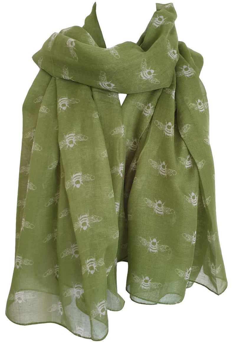 [Australia] - GlamLondon Bumble Bee Print Scarf Ladies Lightweight Fashion Oversize Wrap O- Green 