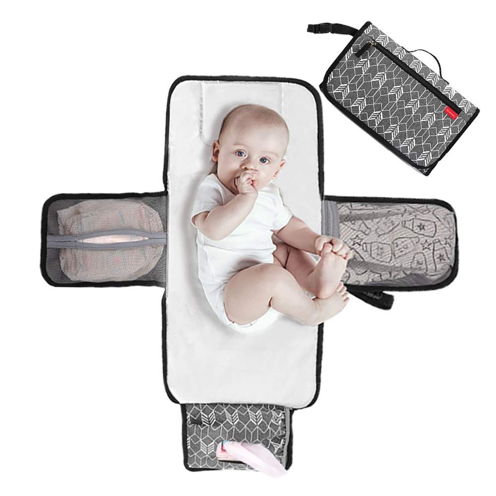 [Australia] - Lekebaby Portable Nappy Changing Mat Travel Baby Change Mat with Wipe-Pocket and Head Cushion, Grey A-Grey 