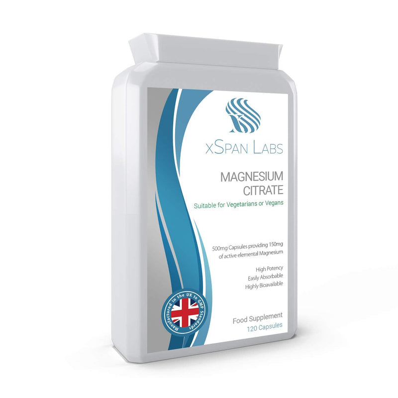 [Australia] - Magnesium Citrate 500mg 120 Capsules - Providing 150mg of Active Elemental Magnesium - High Potency - Easily Absorbable - Highly Bioavailable - UK Manufactured 