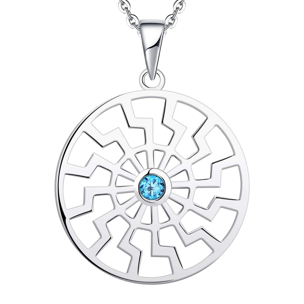 [Australia] - Starchenie Women Earrings 925 Sterling Silver Nordic Talisman Black Sun Viking Pendant Necklace 3A Cubic Zirconia White gold Necklace Gifts for Women March Birthstone Aquamarine Color 