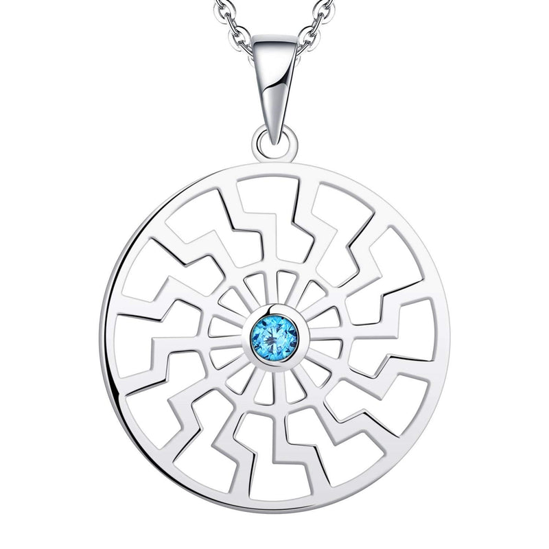 [Australia] - Starchenie Women Earrings 925 Sterling Silver Nordic Talisman Black Sun Viking Pendant Necklace 3A Cubic Zirconia White gold Necklace Gifts for Women March Birthstone Aquamarine Color 